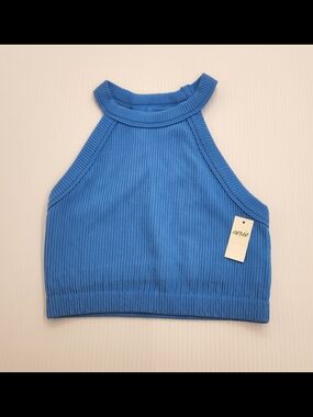 aerie Ribbed High-Neck Crop Tank - Blue Small